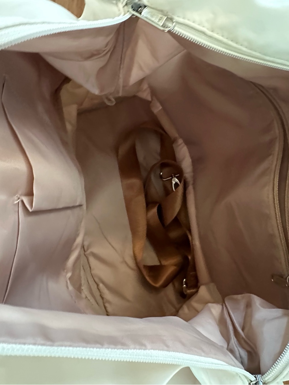 Coolife Expandable Weekender Bag  Cream with Bronze Straps - Picture 9 of 10